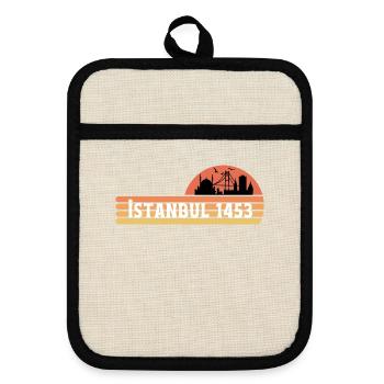 Skyline of Istanbul in a retro design - Pot holders with rubber back - linen/black  - Front