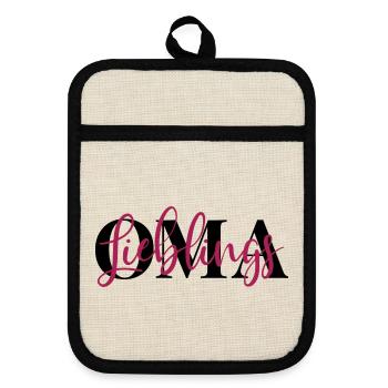 Lieblingsoma Oma - Topflappen mit Gummirückseite - Leinen/Schwarz  - Vorne