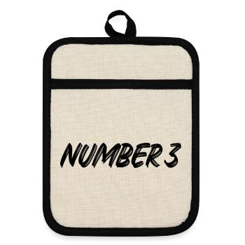 Number 3 - drei - dritter - dritte - 3 - Nummer 3 - Topflappen mit Gummirückseite - Leinen/Schwarz  - Vorne