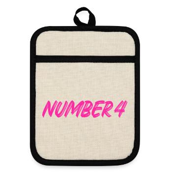 Number 4 - vier - vierter - vierte - 4 - Nummer 4 - Topflappen mit Gummirückseite - Leinen/Schwarz  - Vorne