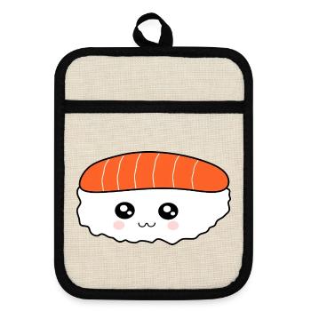 Kawaii, Nigiri, Saumon, Poisson, Riz, Cuisine japonaise - Maniques avec dos en caoutchouc - lin/noir  - Devant