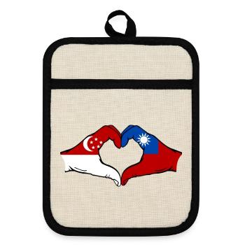 Singapur Taiwan Hände Herzform - Topflappen mit Gummirückseite - Leinen/Schwarz  - Vorne