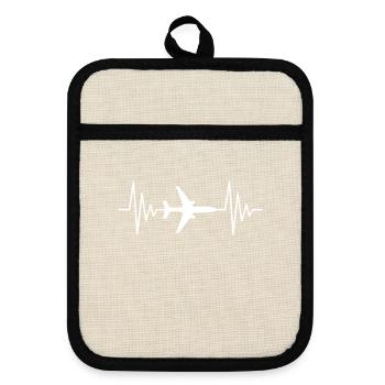 Flugzeug Herzschlag - Topflappen mit Gummirückseite - Leinen/Schwarz  - Vorne