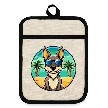 Australischer Kelpie Hund Rasse Cartoon Sonnenbrille Strand - Topflappen mit Gummirückseite - Leinen/Schwarz  - Vorne