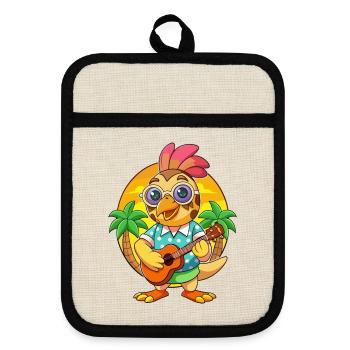 Funny Quail Cartoon Summer Beach Sunglasses Guitar - Pot holders with rubber back - linen/black  - Front