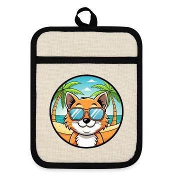 Bambino Katzenrasse Cartoon Sonnenbrille Strand - Topflappen mit Gummirückseite - Leinen/Schwarz  - Vorne