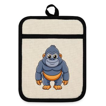 Gorilla Cute Mascot Cartoon Character Kawaii - Pot holders with rubber back - linen/black  - Front