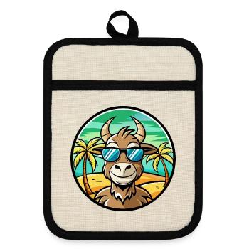 Chèvre Drôle Dessin Animé Plage D’été Lunettes De Soleil Autocollant - Maniques avec dos en caoutchouc - lin/noir  - Devant