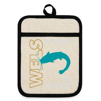 Angeln Waller fischen Sportfischen auf Wels - Topflappen mit Gummirückseite - Leinen/Schwarz  - Vorne