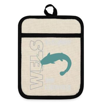 Wels angeln Waller fischen Sportfischen auf Wels - Topflappen mit Gummirückseite - Leinen/Schwarz  - Vorne