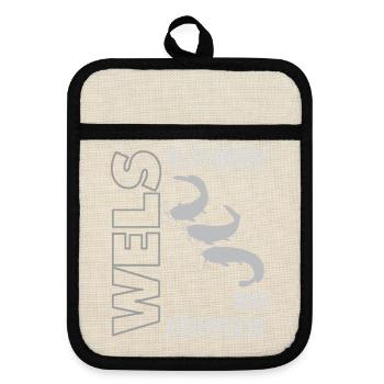 Wels angeln Waller fischen Sportfischen auf Wels - Topflappen mit Gummirückseite - Leinen/Schwarz  - Vorne