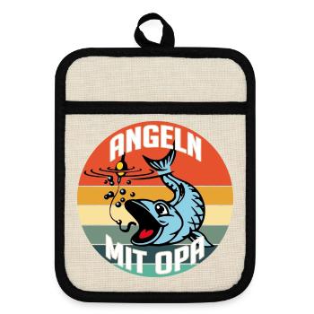 Angeln mit Opa ist am schönsten - Topflappen mit Gummirückseite - Leinen/Schwarz  - Vorne