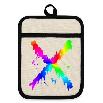 X Desing rainbow - Pot holders with rubber back - linen/black  - Front
