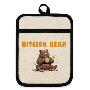 Bitcoin Bär  - Topflappen mit Gummirückseite - Leinen/Schwarz  - Vorne