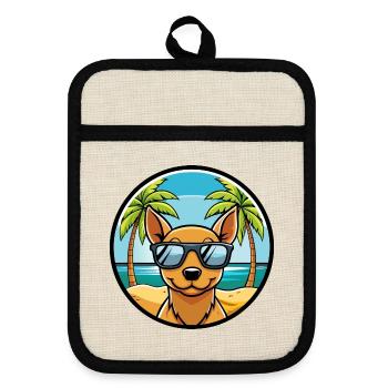 Race de chien sans poils péruvienne dessin animé lunettes de soleil plage - Maniques avec dos en caoutchouc - lin/noir  - Devant