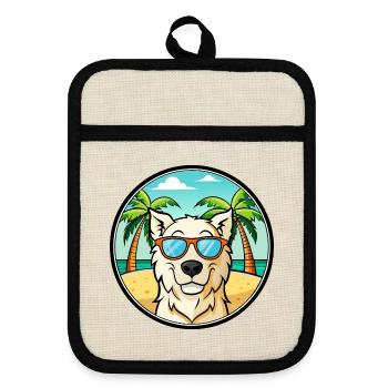 Ungarischer Kuvasz Hund Rasse Cartoon Sonnenbrille Strand - Topflappen mit Gummirückseite - Leinen/Schwarz  - Vorne