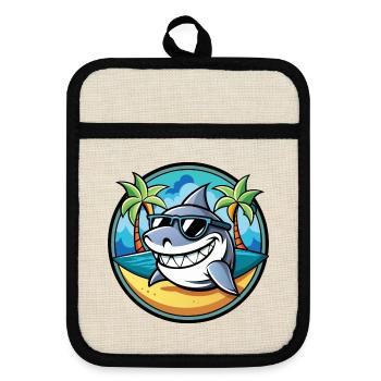 Hai Lustige Cartoon Sommer Strand Sonnenbrille Cool - Topflappen mit Gummirückseite - Leinen/Schwarz  - Vorne