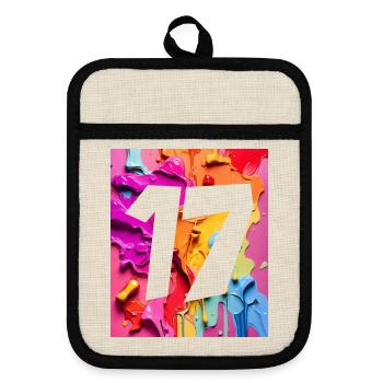 NO. 17 NUMBER 17 COLORFUL 17TH BIRTHDAY - Pot holders with rubber back - linen/black  - Front