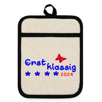 Back to School First-Class 2024 - Pot holders with rubber back - linen/black  - Front