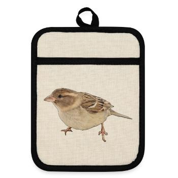 Vogel - Topflappen mit Gummirückseite - Leinen/Schwarz  - Vorne