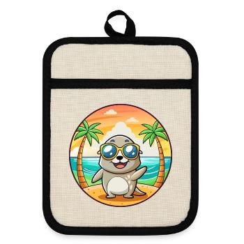 Seal Lustige Cartoon Sommer Strand Sonnenbrille - Topflappen mit Gummirückseite - Leinen/Schwarz  - Vorne