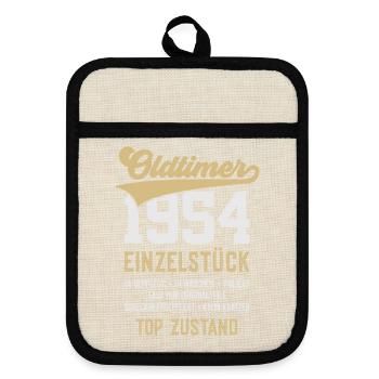 72. GEBURTSTAG OLDTIMER 1954 - Topflappen mit Gummirückseite - Leinen/Schwarz  - Vorne