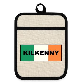 Kilkenny City in irischer Flagge - Topflappen mit Gummirückseite - Leinen/Schwarz  - Vorne