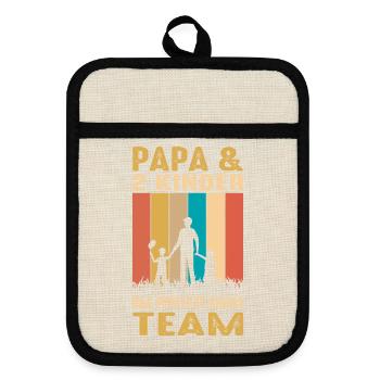 Papa 2 Kinder Chaos Team Geschenk Vater Spruch - Topflappen mit Gummirückseite - Leinen/Schwarz  - Vorne