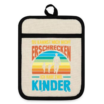 Papa 2 Kinder Geschenk Spruch Vater Geburtstag - Topflappen mit Gummirückseite - Leinen/Schwarz  - Vorne