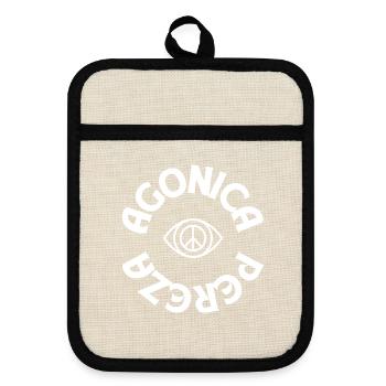 Œil du symbole de la paix – AGONICA – Festival rétro hippie - Maniques avec dos en caoutchouc - lin/noir  - Devant