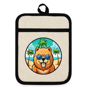 Chow Chow Hunderasse Cartoon Sonnenbrille Strand - Topflappen mit Gummirückseite - Leinen/Schwarz  - Vorne