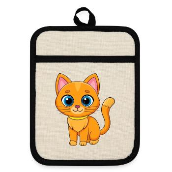 Chat Mignon Mascotte Personnage De Dessin Animé Kawaii - Maniques avec dos en caoutchouc - lin/noir  - Devant