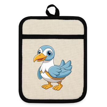 Albatross Mascotte mignonne Personnage de dessin animé Kawaii - Maniques avec dos en caoutchouc - lin/noir  - Devant