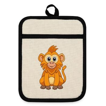 Pavian Niedliche Maskottchen Zeichentrickfigur Kawaii - Topflappen mit Gummirückseite - Leinen/Schwarz  - Vorne