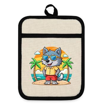 Wolf Lustige Cartoon Sommer Strand Sonnenbrille - Topflappen mit Gummirückseite - Leinen/Schwarz  - Vorne