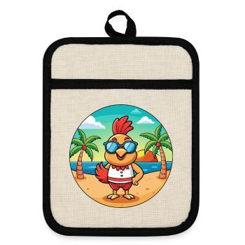 Rooster Funny Cartoon Summer Beach Sunglasses - Pot holders with rubber back - linen/black  - Front