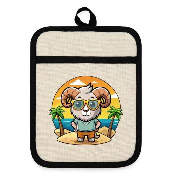 Ram Lustige Cartoon Sommer Strand Sonnenbrille - Topflappen mit Gummirückseite - Leinen/Schwarz  - Vorne