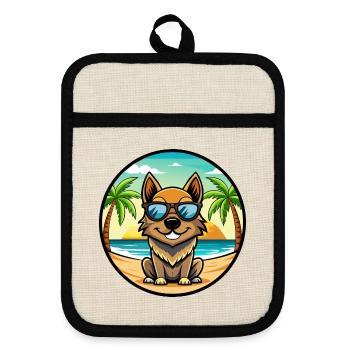 Black Tan Dog Breed Cartoon Sunglasses Beach - Pot holders with rubber back - linen/black  - Front