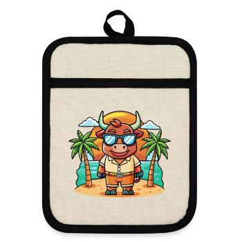 Bull Funny Cartoon Summer Beach Sunglasses - Pot holders with rubber back - linen/black  - Front
