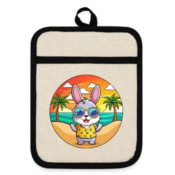 Lapin Drôle Dessin Animé Plage Été Lunettes de soleil - Maniques avec dos en caoutchouc - lin/noir  - Devant