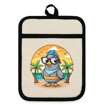 Pigeon Funny Cartoon Summer Beach Sunglasses - Pot holders with rubber back - linen/black  - Front