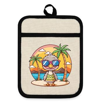Ostrich Funny Cartoon Summer Beach Sunglasses - Pot holders with rubber back - linen/black  - Front