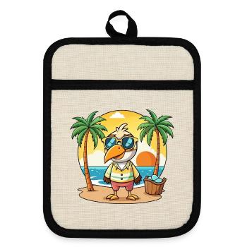Pelican Funny Cartoon Summer Beach Sunglasses - Pot holders with rubber back - linen/black  - Front