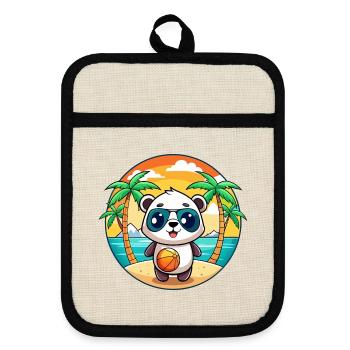 Panda Lustige Cartoon Sommer Strand Sonnenbrille - Topflappen mit Gummirückseite - Leinen/Schwarz  - Vorne