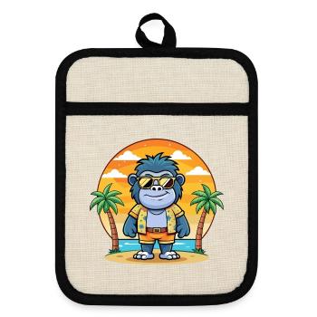 Gorilla Funny Cartoon Summer Beach Sunglasses - Pot holders with rubber back - linen/black  - Front