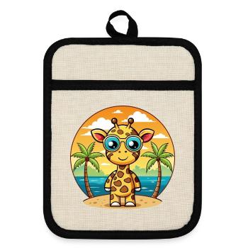 Giraffe Funny Cartoon Summer Beach Sunglasses - Pot holders with rubber back - linen/black  - Front