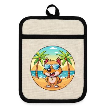 Dog Funny Cartoon Summer Beach Sunglasses - Pot holders with rubber back - linen/black  - Front