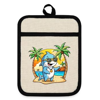 Dolphin Funny Cartoon Summer Beach Sunglasses - Pot holders with rubber back - linen/black  - Front