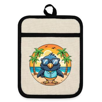 Krähe Lustige Cartoon Sommer Strand Sonnenbrille - Topflappen mit Gummirückseite - Leinen/Schwarz  - Vorne