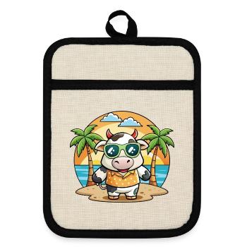 Cow Funny Cartoon Summer Beach Sunglasses - Pot holders with rubber back - linen/black  - Front
